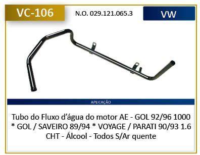 Imagem de Tubo refrigeracao - gol 1989 a 1994 / parati 1989 a 1994 / saveiro 1989 a 1993 / voyage 1989 a 1994 - vc106