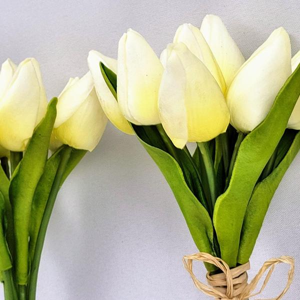 Imagem de Tulipa Branca 8 Hastes 27Cm Flor Planta Artificial Kit 3Pc