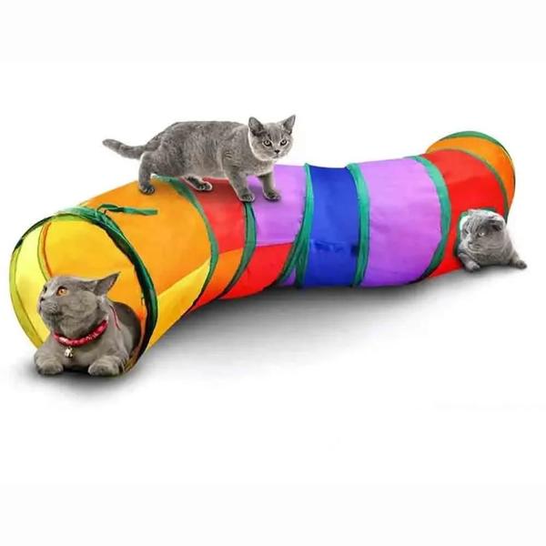 Imagem de Túnel Dobrável para Gato - Brinquedo Colorido e Conectável