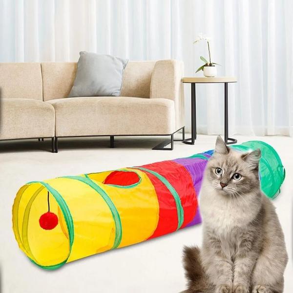 Imagem de Túnel Dobrável Para Gato Brinquedo Interativo 1,30 mts