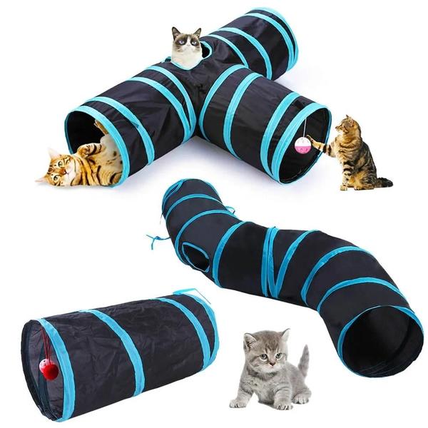 Túnel Dobrável Respirável para Gatos - Brinquedo Interativo para Animais de Estimação Imagem de Túnel Dobrável Respirável para Gatos - Brinquedo Interativo para Animais de Estimação