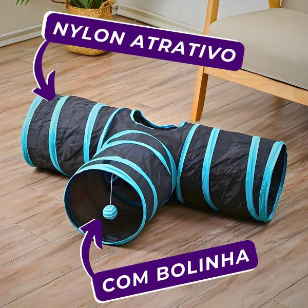 Imagem de Túnel Para Gatos 3 Saídas Formato Em T Brinquedo Petlon