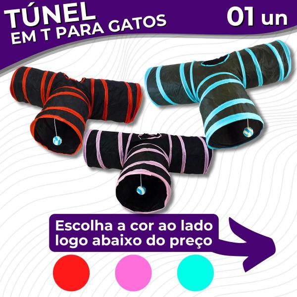 Imagem de Túnel Para Gatos 3 Saídas Formato Em T Brinquedo Petlon