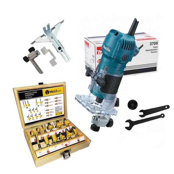 Tupia Laminação Makita 6Mm 1/4Pol 3709 530W + Jog 12Pçs 220V Imagem de Tupia Laminação Makita 6Mm 1/4Pol 3709 530W + Jog 12Pçs 220V