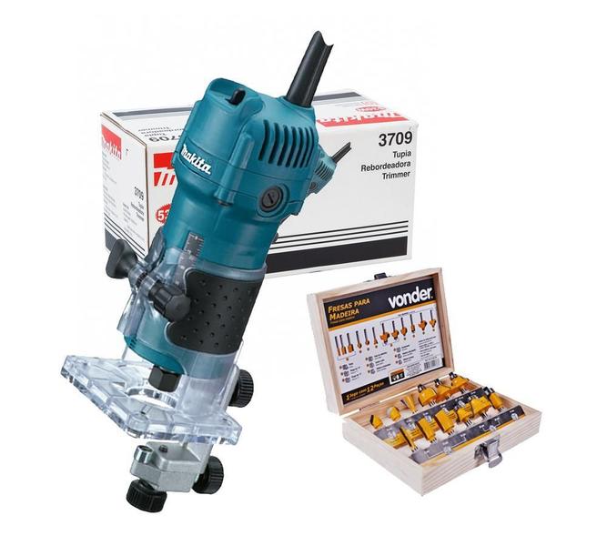 Tupia Manual 6Mm 3709 Makita 530W + Acessórios 220V Imagem de Tupia Manual 6Mm 3709 Makita 530W + Acessórios 220V