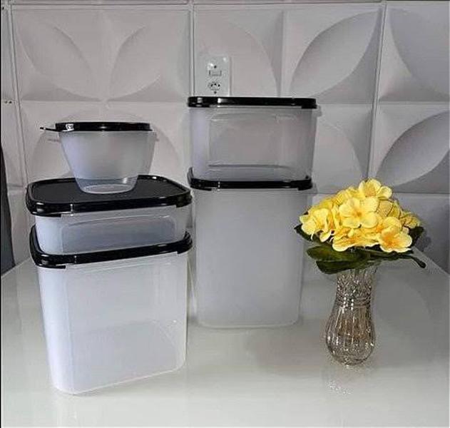 Imagem de Tupperware modurares quadrado tampa preta da tupperware  4 peças 