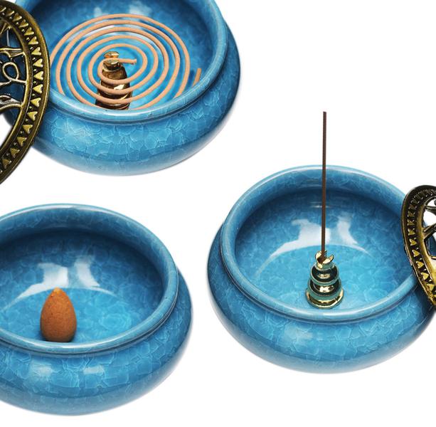 Imagem de Turíbulo Incensário de Mesa em Cerâmica Azul Claro 10cm