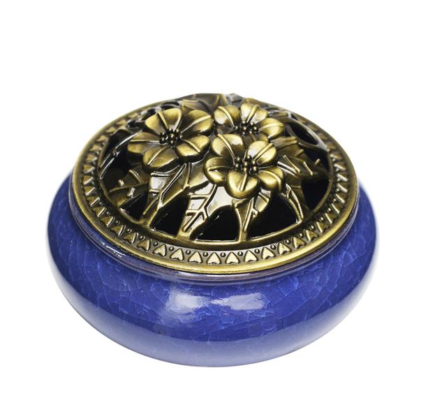 Imagem de Turíbulo Incensário de Mesa em Cerâmica Azul Escuro 10cm