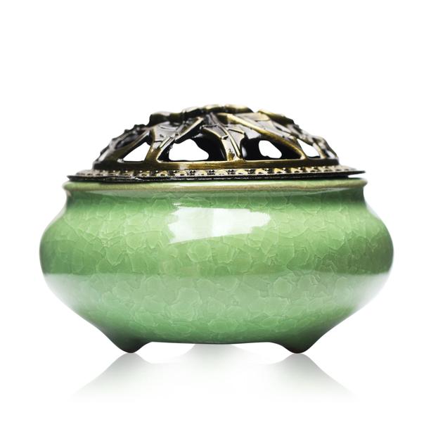 Imagem de Turíbulo Incensário de Mesa em Cerâmica Verde Claro 10cm