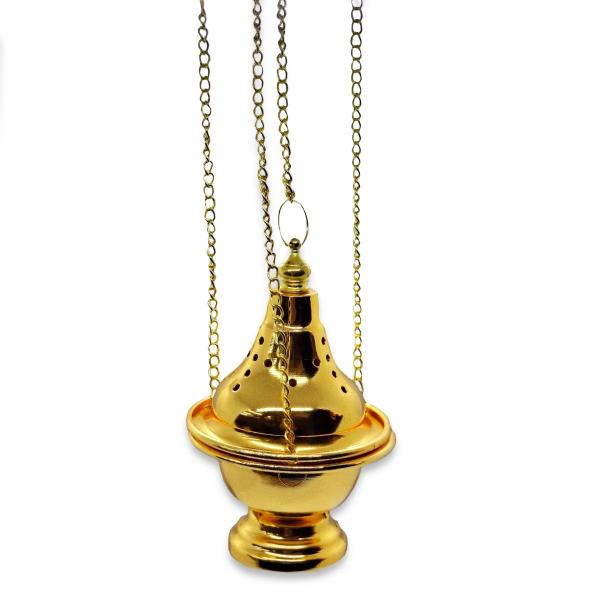 Imagem de Turíbulo Incensário Defumador Dourado Metal Brilhante 30 cm