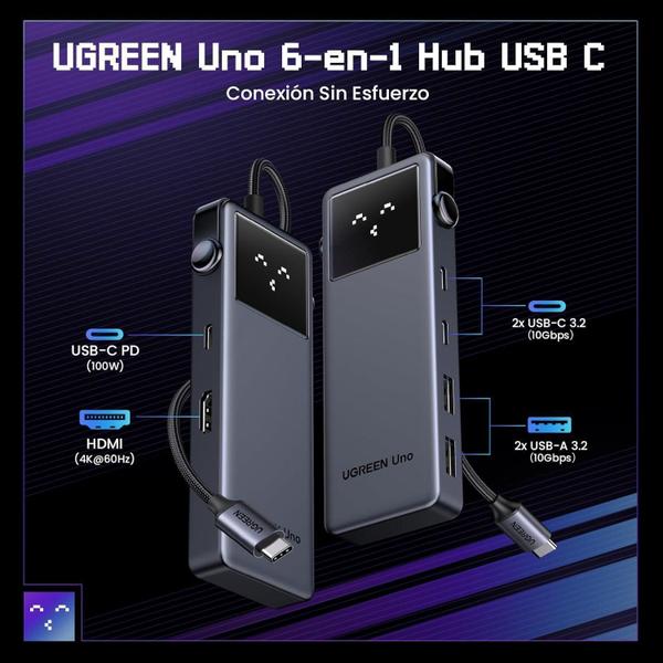 Imagem de Ugreen Adaptador 10Gbps Hub Usb C 3.2 Hdmi 4K 60Hz Pd 100W