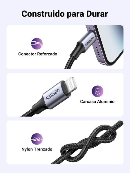 Imagem de UGREEN Adaptador fone de ouvido para áudio AUX Jack 3.5mm P2 ( liga de alumínio náilon )