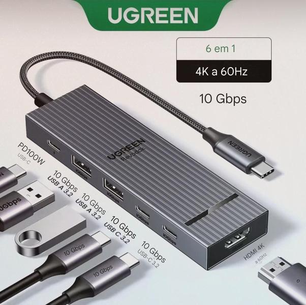 Imagem de Ugreen Adaptador Hub Usb C Usb 3.2 10Gbps Hdmi 4K 100W Pd