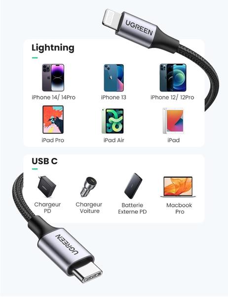 Ugreen Cabo Usb C Pd 20W Tipo-C Rápido C94 (Mfi) 2M (Preto) Imagem de Ugreen Cabo Usb C Pd 20W Tipo-C Rápido C94 (Mfi) 2M (Preto)