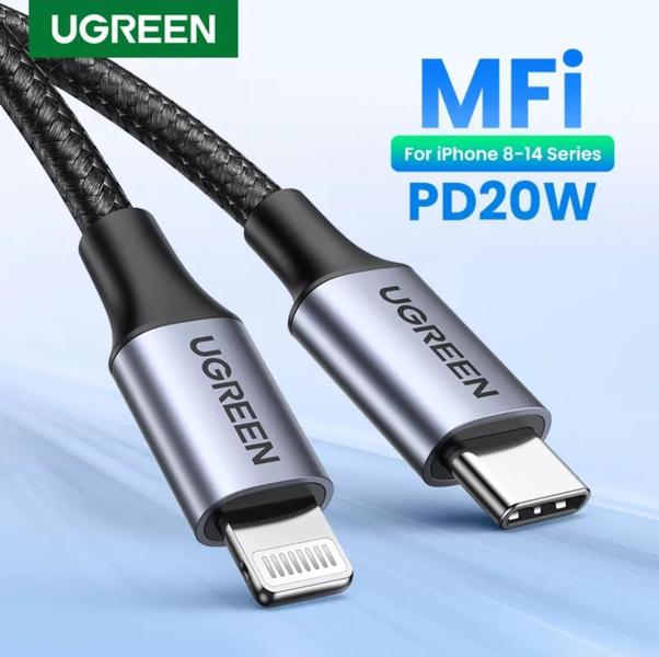 Ugreen Cabo Usb C Pd 20W Tipo-C Rápido C94 (Mfi) 2M (Preto) Imagem de Ugreen Cabo Usb C Pd 20W Tipo-C Rápido C94 (Mfi) 2M (Preto)