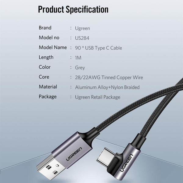 Imagem de Ugreen Us284 Cabo de Dados Usb 2.0 p Usb Tipo C Angular 1m