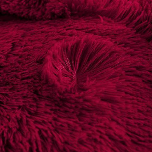 Imagem de Uhamho Faux Fur Velvet Fluffy Bedding Duvet Cover Set Down Edredom Quilt Cover with Pillow Shams, Ultra Soft Warm and Durable (Borgonha, Rainha)