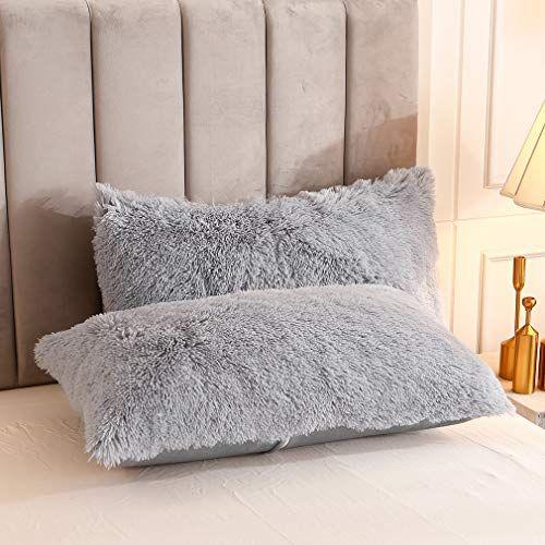 Imagem de Uhamho Faux Fur Velvet Fluffy Bedding Duvet Cover Set Down Edredom Quilt Cover with Pillow Shams, Ultra Soft Warm and Durable (Twin, Light Gray)