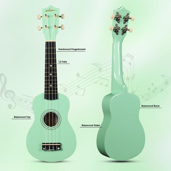 Imagem de Ukulele ADM Hawaiian Wood Soprano 21 com bolsa de show Lessons Cyan