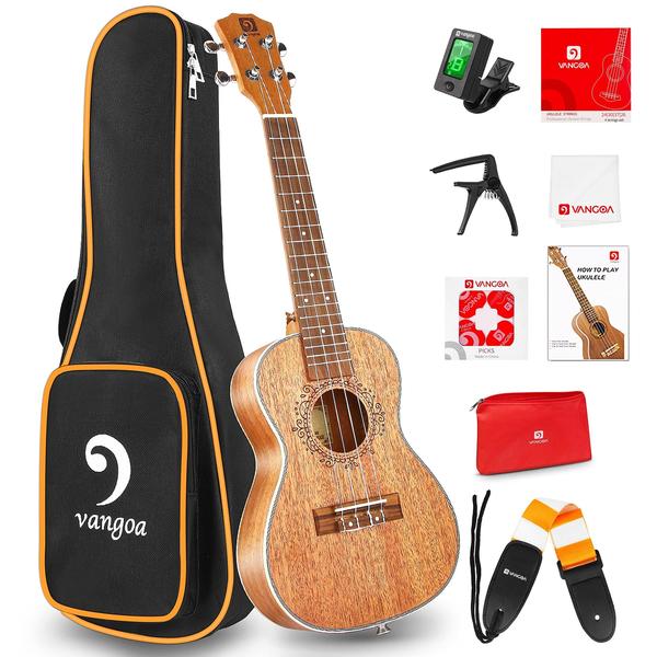 Imagem de Ukulele Concert Vangoa Mahogany 58 cm com kit para iniciantes