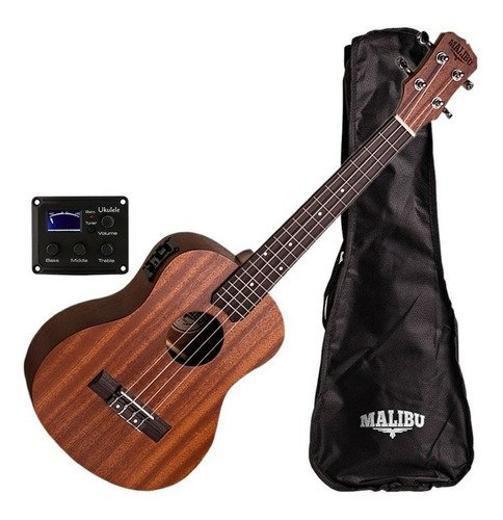 Imagem de Ukulele Tenor Eletrico Sapele Natural Malibu 26Se Com Capa