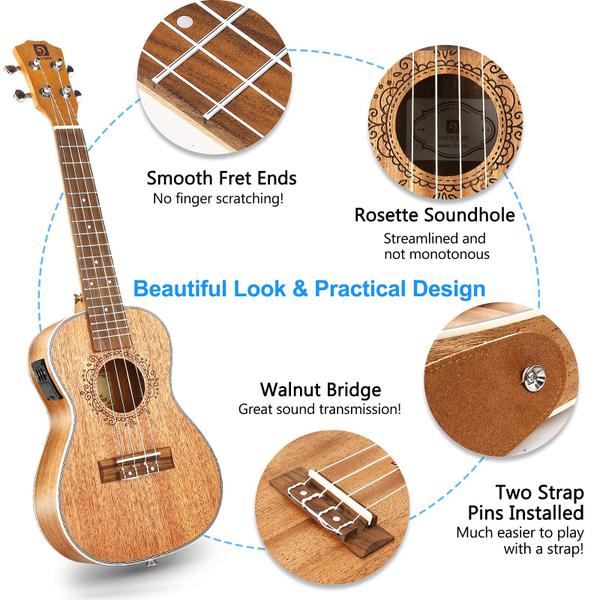 Imagem de Ukulele Vangoa Tenor Acoustic Electric de 26 polegadas com kit inicial