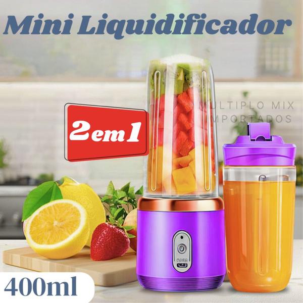 Ultra Processador mini Liquidificador Portátil 2 Copos 400ml - SWEET HOME Imagem de Ultra Processador mini Liquidificador Portátil 2 Copos 400ml