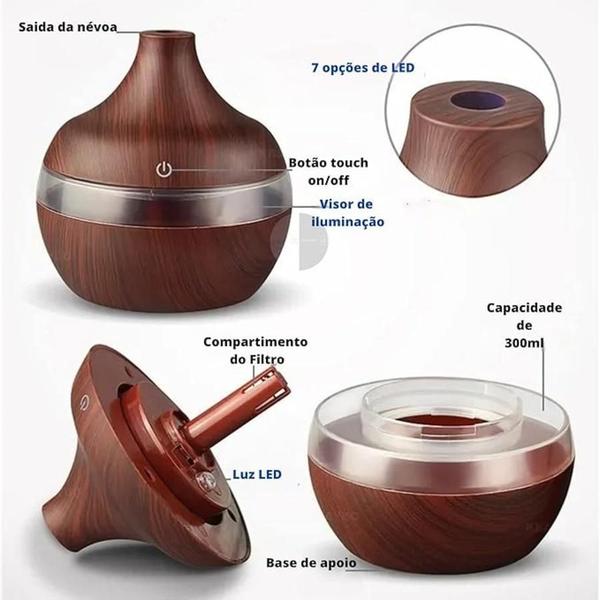 Imagem de Umidificador Aroma Elétrico: Difusor Óleo Essencial, 300Ml