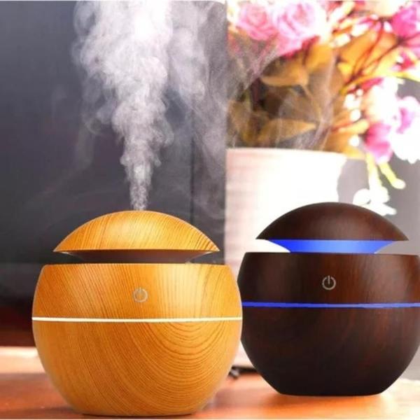 Imagem de Umidificador Aromatizador Difusor Aromas Eletrico Madeira Clara USB LED 7 Cores