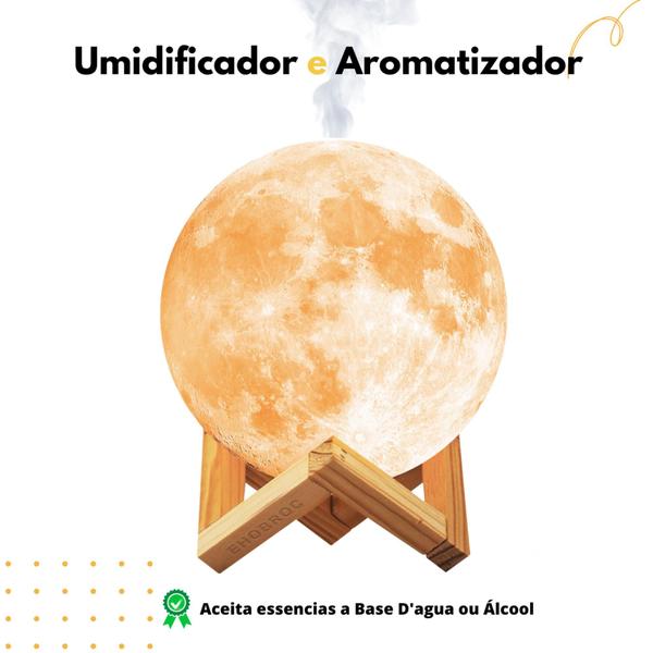 Imagem de Umidificador Aromatizador Luminária Abajur Lua 3d 16 Cores