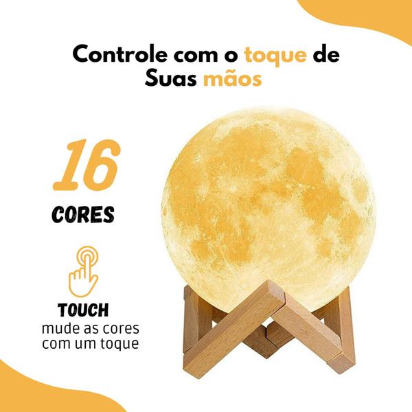 Imagem de Umidificador Aromatizador Luminária Abajur Lua 3d 16 Cores