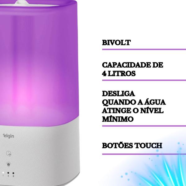 Imagem de Umidificador De Ar Aromatizador Digital Luz Led Bivolt 4L Elgin Quarto Sala Difusor Aroma Silencioso