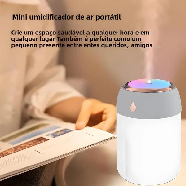 Imagem de Umidificador de Ar Portátil 330ml com Difusor de Aroma - LED e Névoa Fria para Quarto e Carro