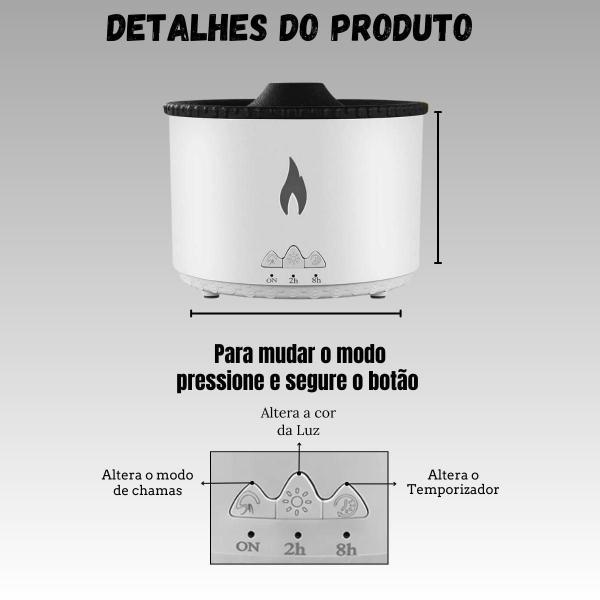 Imagem de Umidificador De Ar Ultrassônico Óleos Aromático 300Ml Vulcão