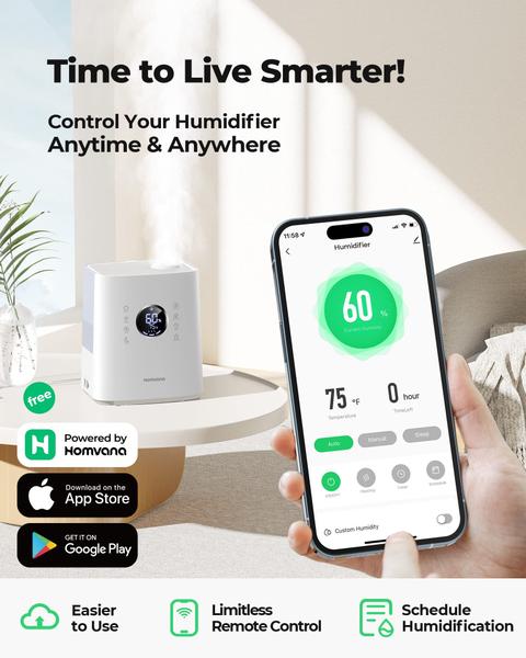 Imagem de Umidificador inteligente Homvana H111S 6,5L com névoa quente e fria 72H