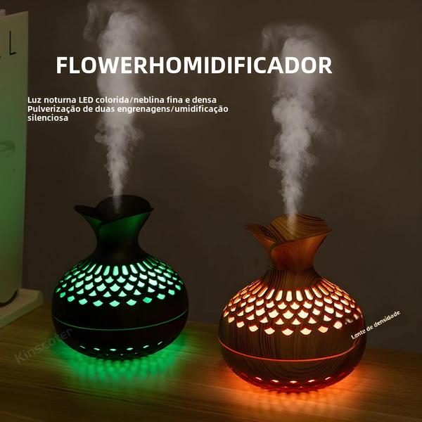 Imagem de Umidificador USB de Grão de Madeira 300ml - Difusor de Aroma com Atomizador