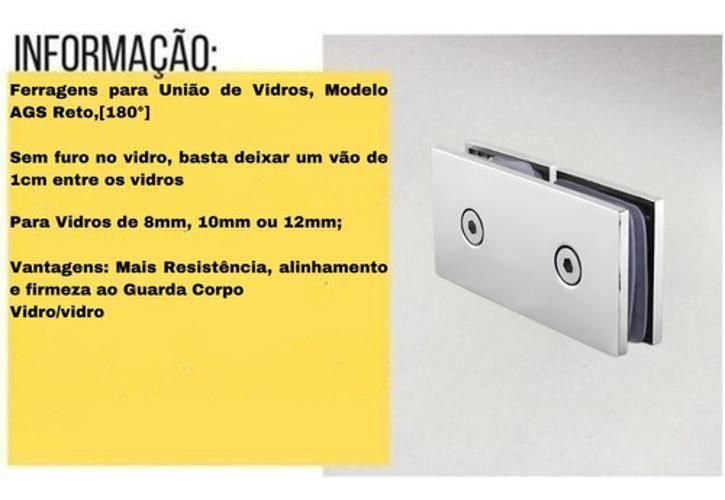 Imagem de União De Vidros 180º Vidro/Vidro Aço Inox Suporte V/V Steel