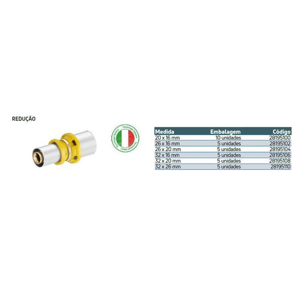 Imagem de União Intermediária  Redução Para Gás   32 X 20mm - Prensar