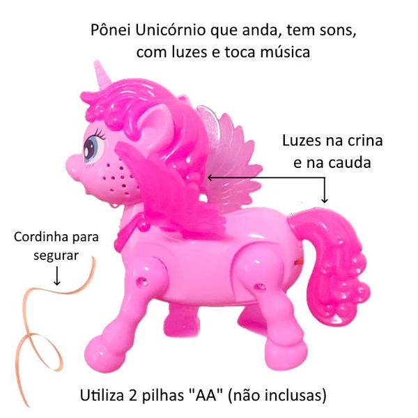 Imagem de Unicórnio Musical com Asas e Luzes coloridas que anda Pônei Pretty Horse