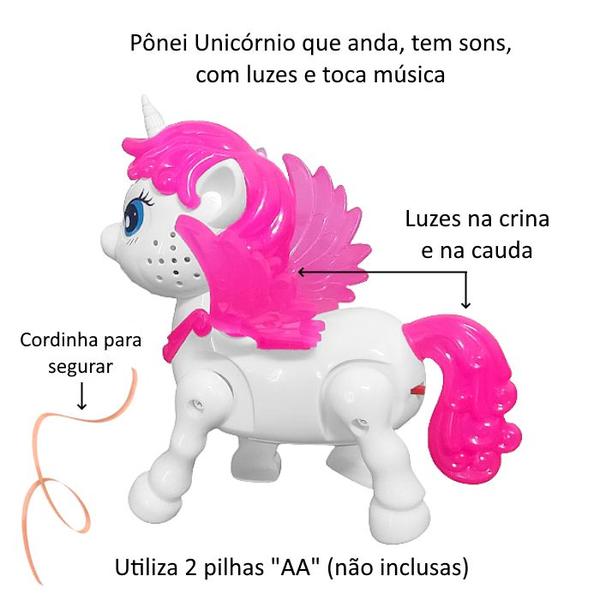 Imagem de Unicórnio Musical com Asas e Luzes coloridas que anda Pônei Pretty Horse