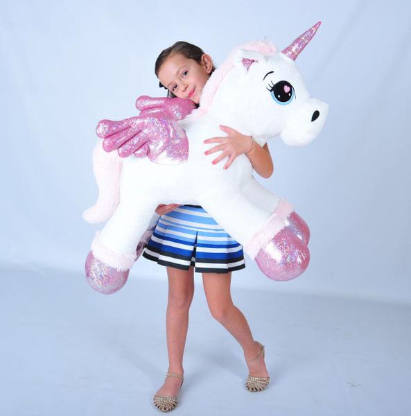 Imagem de Unicórnio Pelúcia Gigante Bebê Fofinho Branco 88cm Decoração Quarto Festa Infantil