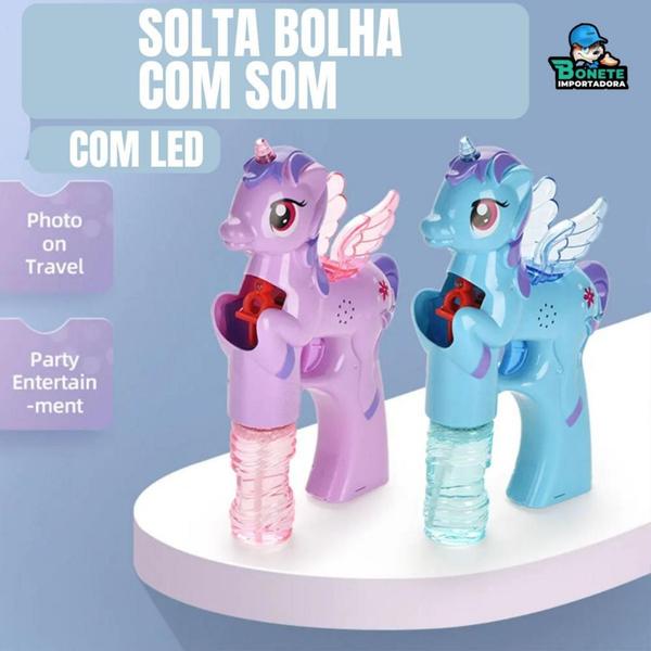 Imagem de Unicórnio Solta Bolhas com Luzes LED e Som - Diversão Inesquecível