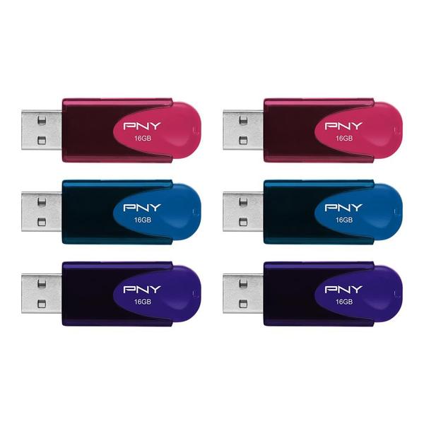 Imagem de Unidade flash PNY Attaché 4 USB 2.0 de 16 GB (pacote com 6) multicolorida