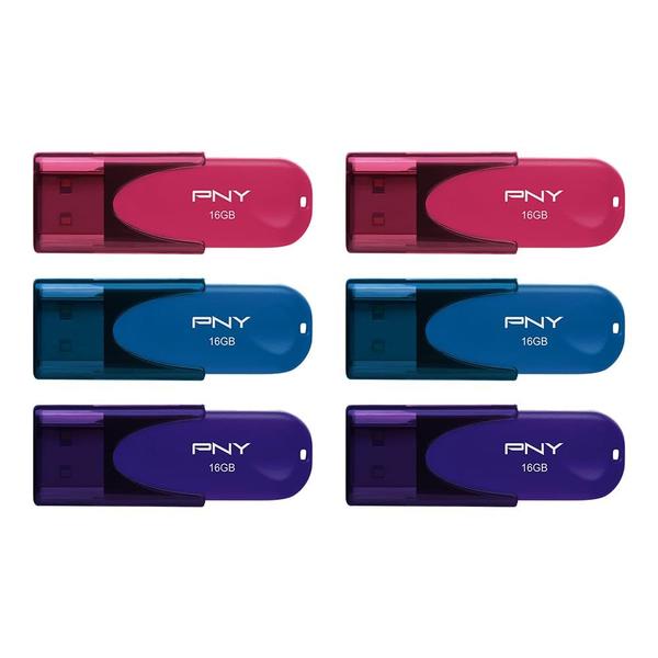 Imagem de Unidade flash PNY Attaché 4 USB 2.0 de 16 GB (pacote com 6) multicolorida