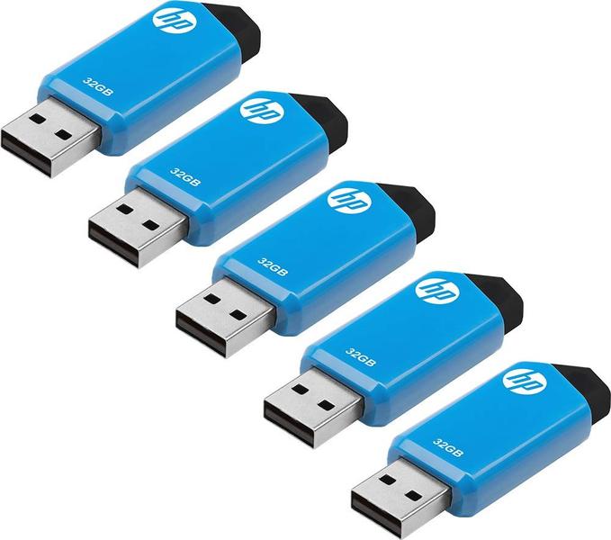 Imagem de Unidade flash USB HP v150w 32GB USB 2.0, pacote com 5, azul