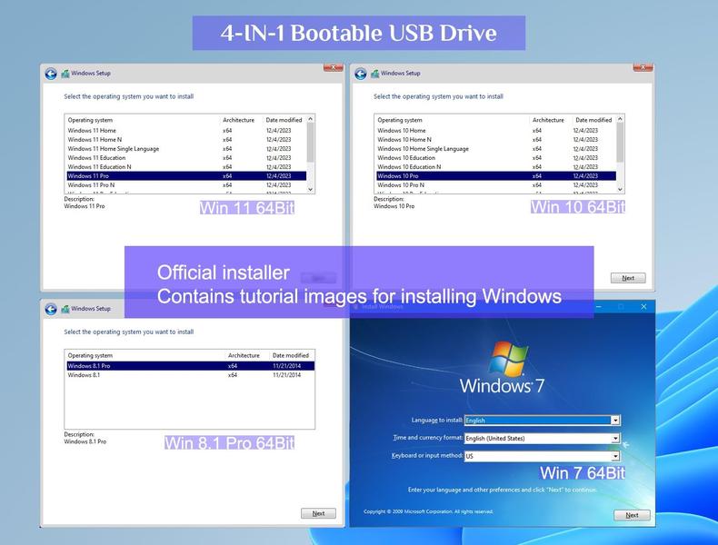 Imagem de Unidade USB inicializável de 64 GB Windows 11/10/8.1/7 com ferramenta de reparo