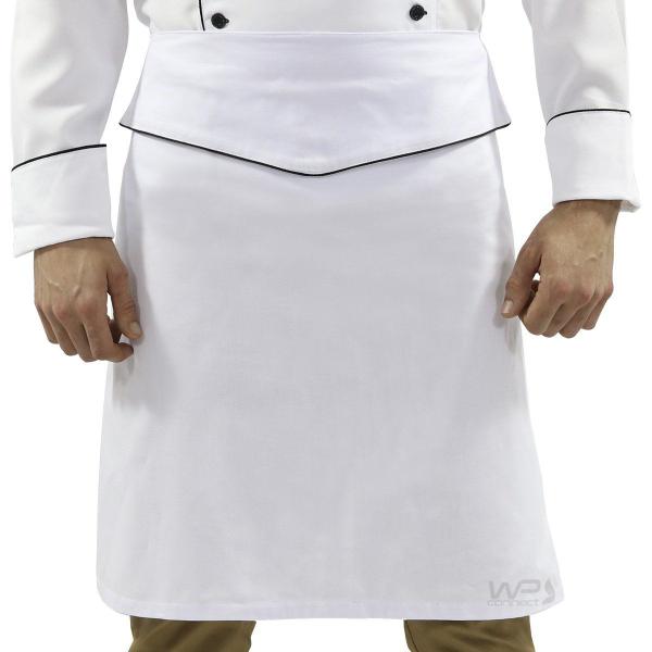 Imagem de Uniforme de Chef Dólmã Oxford Unissex Avental de Cintura - Branco