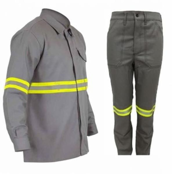 Imagem de Uniforme eletricista NR10 Risco 2 elétrica camisa e calça cinza com faixa refletiva