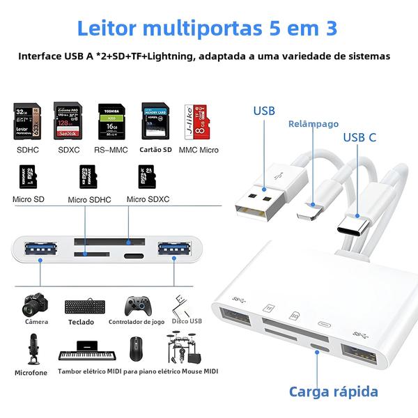 Imagem de Universal 8 Em 1 Leitor De Cartão SD USB Hub Para iPhone iPad MacBook Lightning USB Tipo C Adaptador