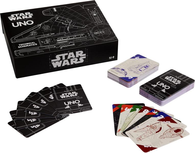 Imagem de UNO Star Wars Technical Schematics Card Game para 2 a 10 jogadores, presente para a noite do jogo, jogos de viagem e colecionadores